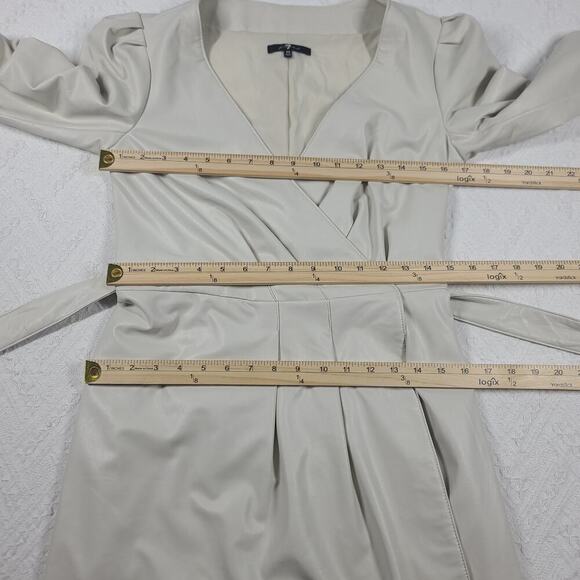 7 For all mankind faux leather women's cream wrap dress Size XS Mob wife office - Picture 8 of 14